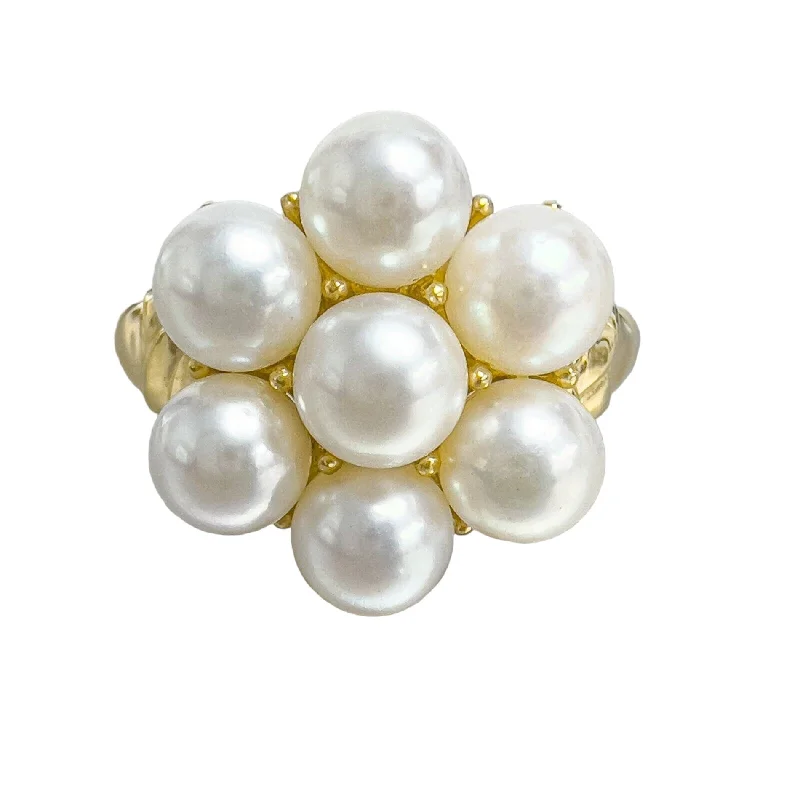 Women’s chunky rings with vibrant ruby inlays -14k Yellow Gold 7 Stone Pearl Cluster Cocktail Ring Size 10