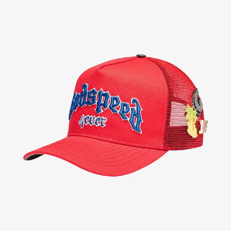 Designer trucker cap with signature brand patch -Godspeed 'GS Forever' Trucker Snapback Hat Red / Blue