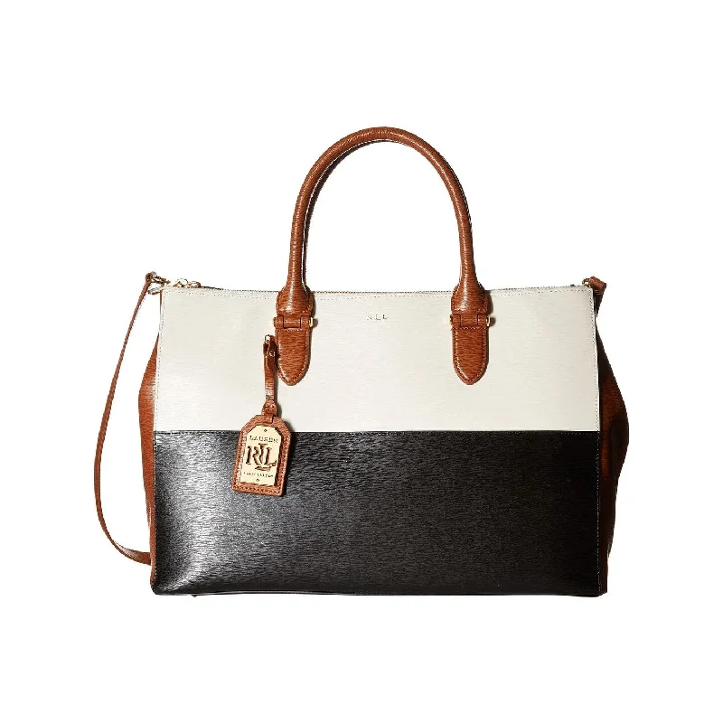 Handle bags with monogram designs for personalization -Lauren Ralph Lauren Newbury Double Zip Tri Color Satchel Beige