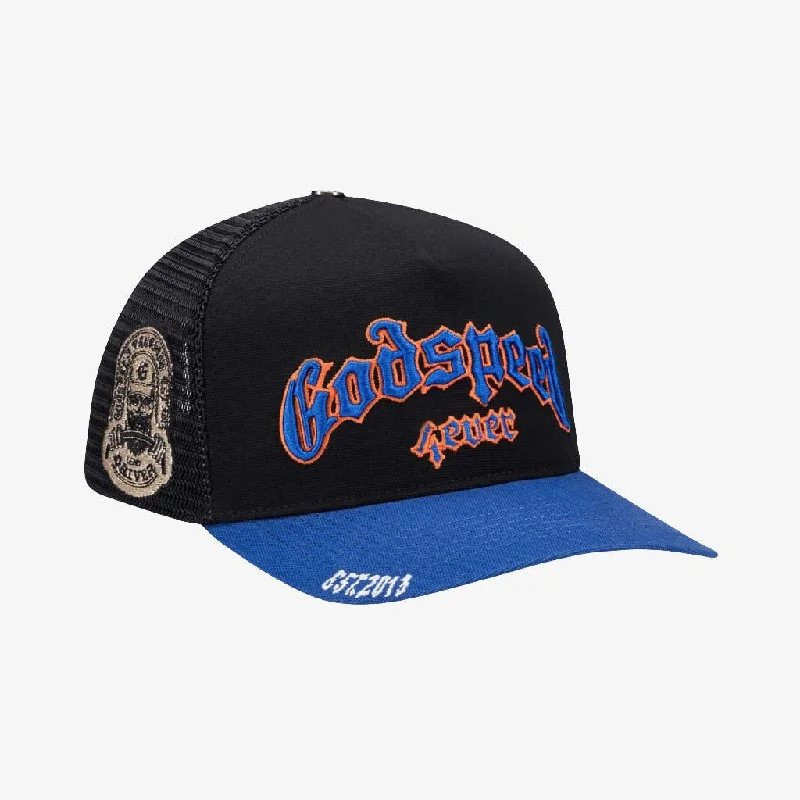 Neon trucker cap for high-visibility safety -Godspeed 'GS Forever' Trucker Snapback Hat Black / Blue