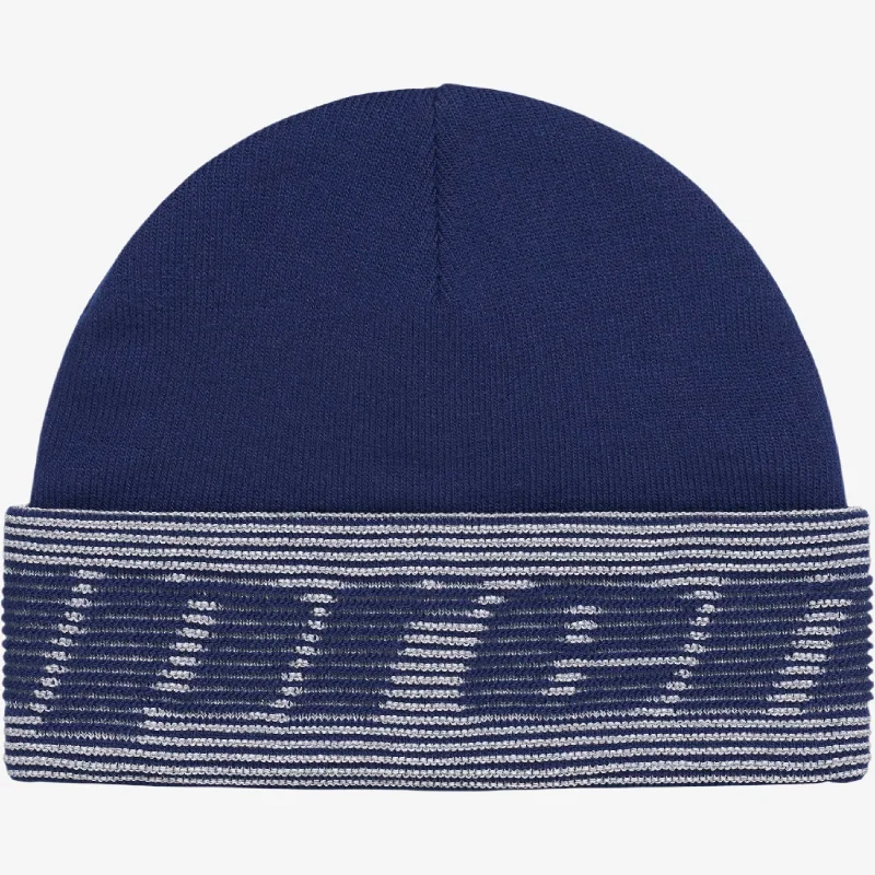 Wool sports cap for chilly game nights -Supreme Reflective Jacquard Beanie Navy (FW24)