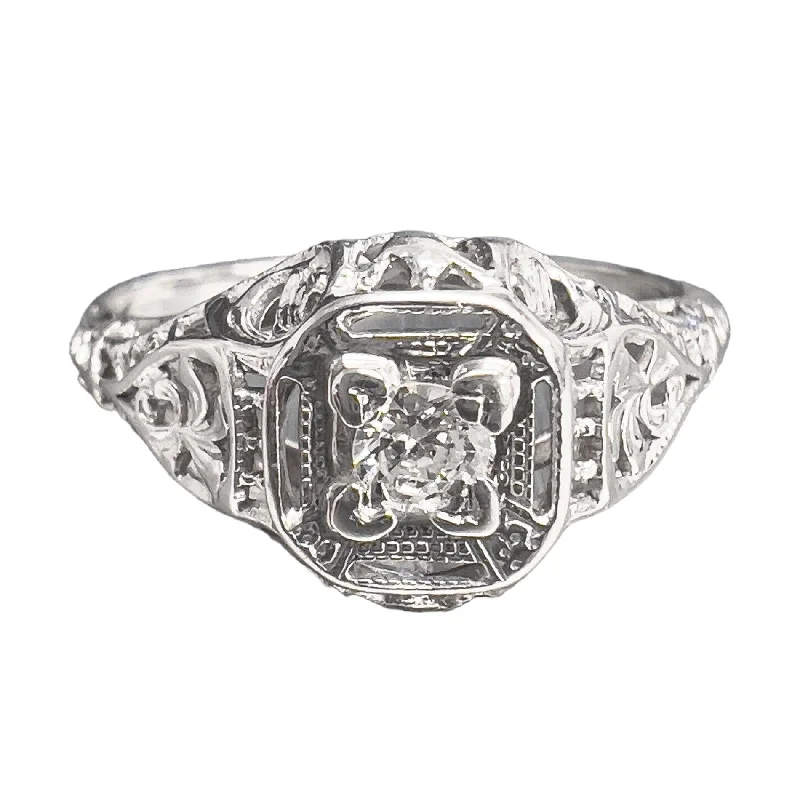 Women’s vintage rings with ornate rose-cut stones -Antique Art Deco 18k White Gold Diamond Solitaire Ring 0.10ct G VS2 sz 7.25