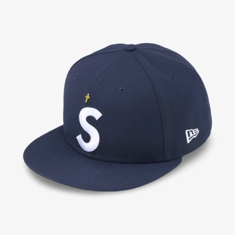 Durable dad cap for relaxed weekend outings -Supreme x New Era 'Gold Cross S Logo' Fitted Hat Light Navy (SS24)