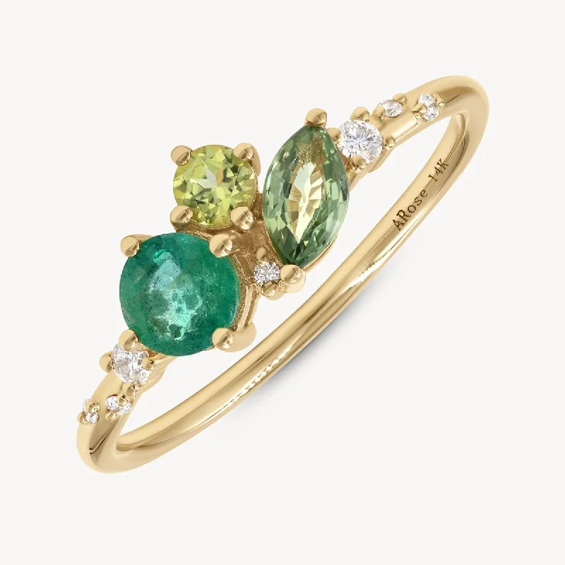 Women’s rings with citrine stones for warmth -Green Ocean Starry Cluster Ring