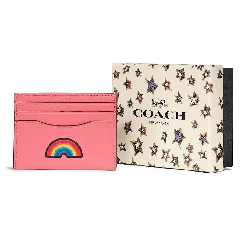 Handle bags with drawstring accents for style -Coach Boxed Embossed Flat Card Case In Calf Leather Silver Peony