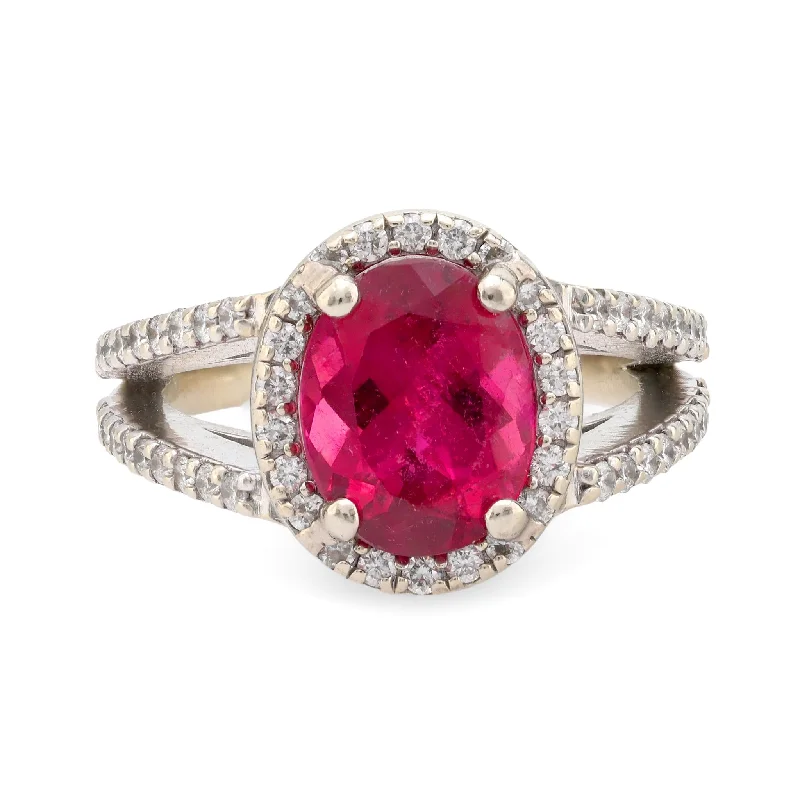 Women’s rings with labradorite for mystic flash -Vintage 2.30 carat pink tourmaline diamond 14k white gold pave ring