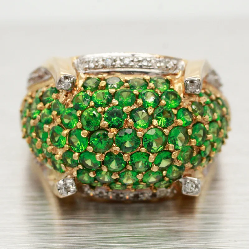 Women’s signet rings with bold family crests -John C Rinker Tsavorite Cluster Band -  14k Yellow Gold JCR Ring