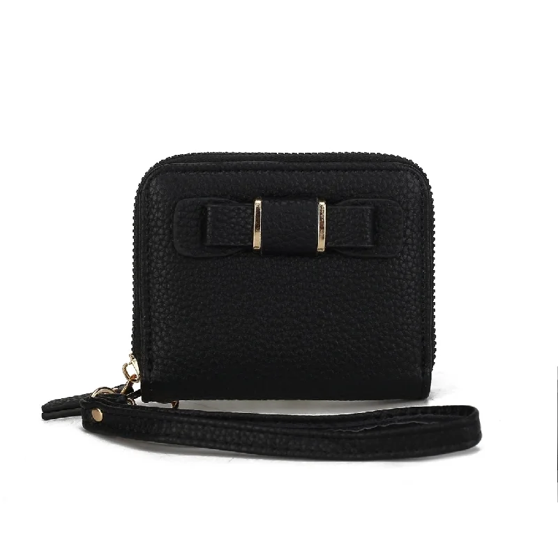 Handle bags with elegant gold-tone hardware -Mkfcollection Compact Wallet With Wrist Strap Vegan Leather Designer Handbag