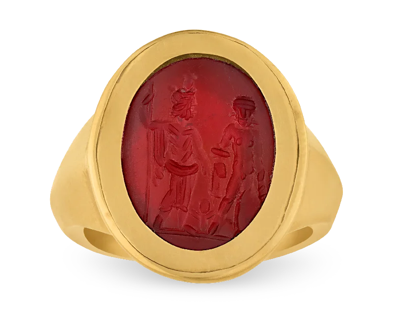 Women’s rings with geometric ruby for trend -Roman Intaglio Carnelian Ring