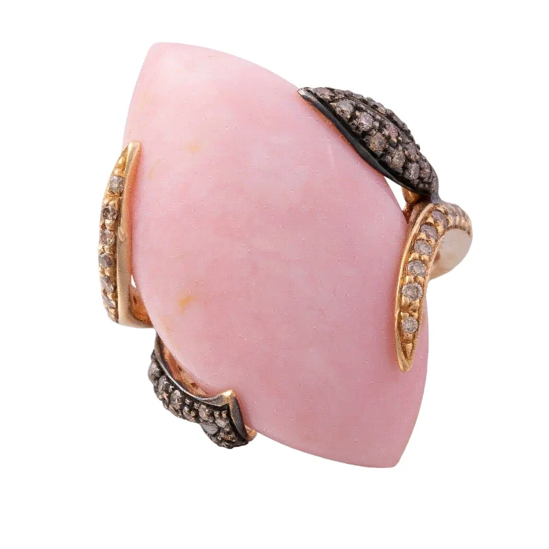 Women’s rings with starburst garnet for beauty -Ambrosi 18k Rose Gold, Cabochon Rose Quartz & 0.60ctw Chocolate Diamond Ring