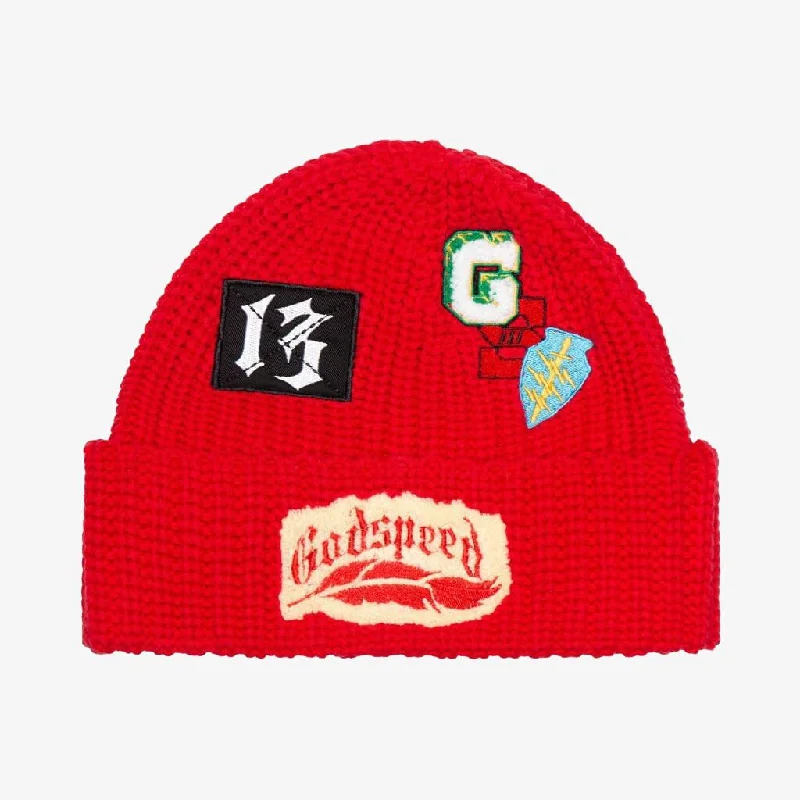 Classic baseball cap for casual everyday wear -Godspeed 'Nostalgia' Rugby Patch Work Beanie Red