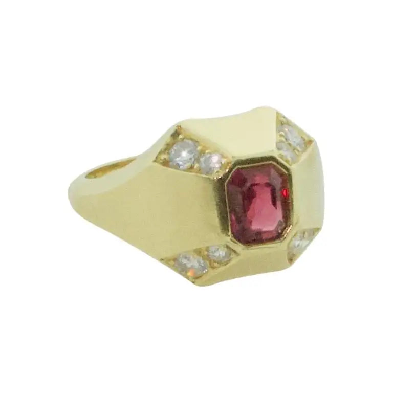 Women’s rings with knot designs for symbolism -Modern Ruby and Diamond Ring in 18k Yellow Gold