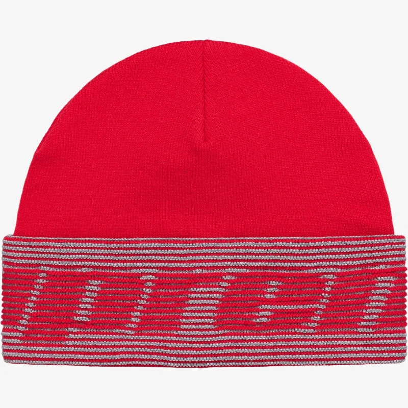 Sports cap with moisture-wicking fabric tech -Supreme Reflective Jacquard Beanie Red (FW24)