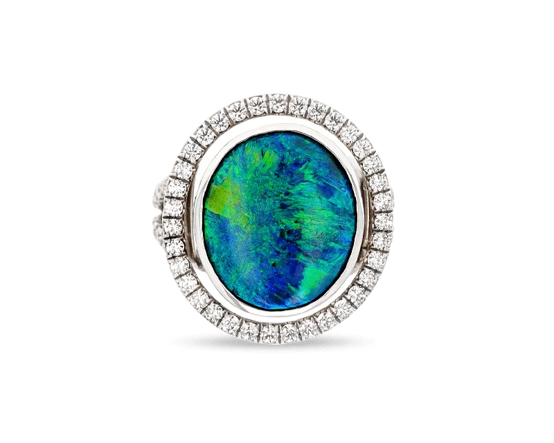 Women’s rings with crown-inspired topaz designs -Black Opal Ring, 6.50 Carats