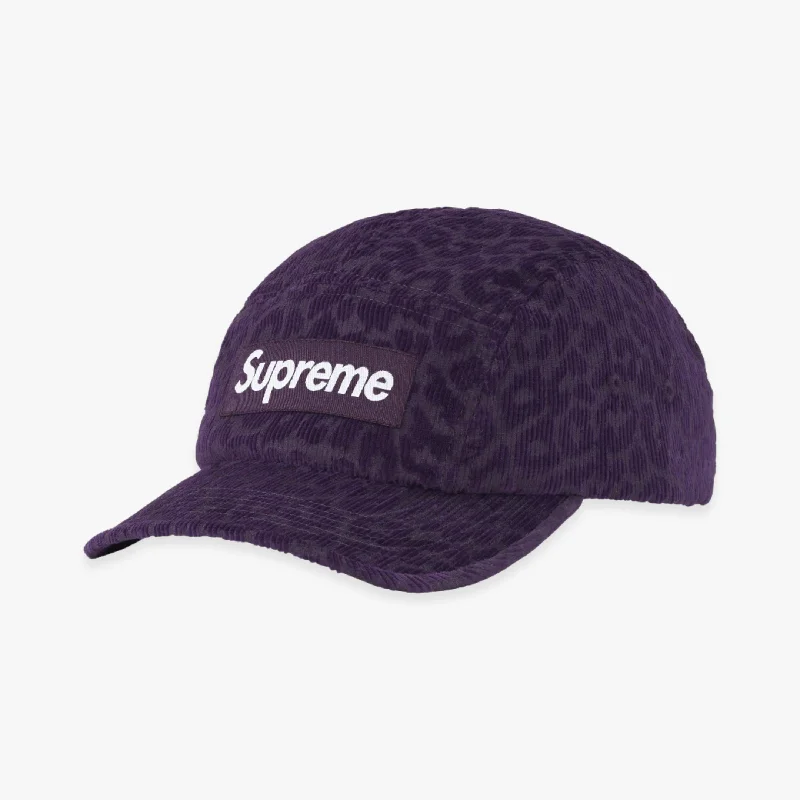 Minimalist mesh cap for airy lightweight feel -Supreme Camp Cap 'Leopard Corduroy' Purple (FW23)