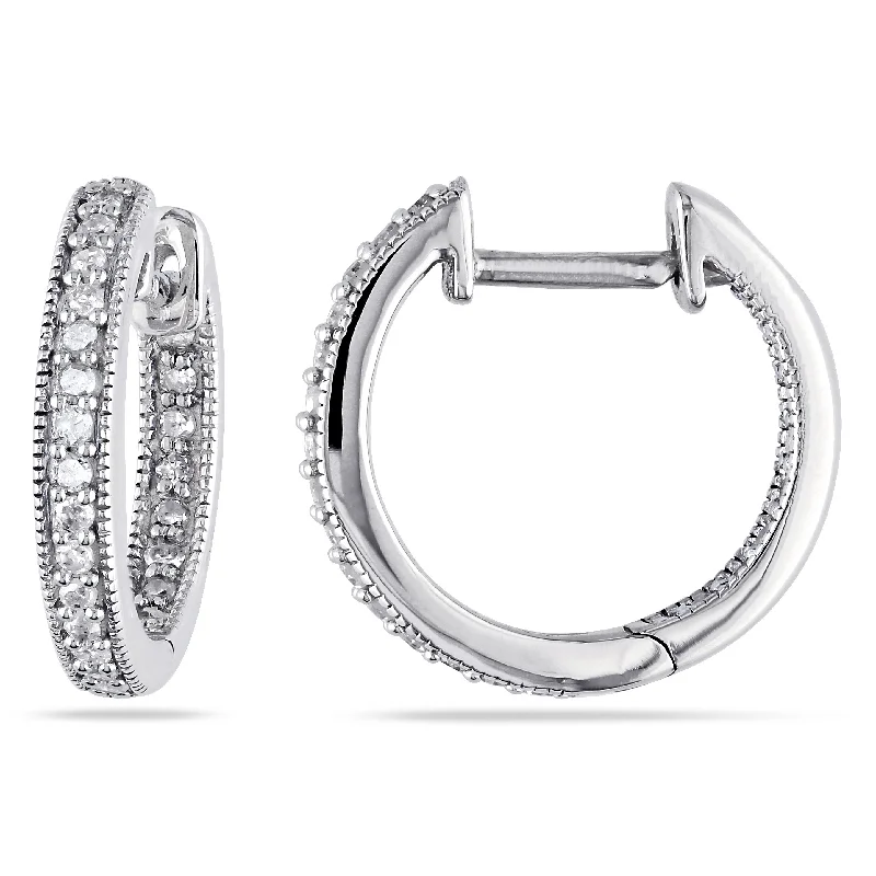 Best hoop earrings with geometric triangle shapes for a modern, chic design-1/4 CT TW Inside Outside Diamond Hoop Earrings in 14K White Gold