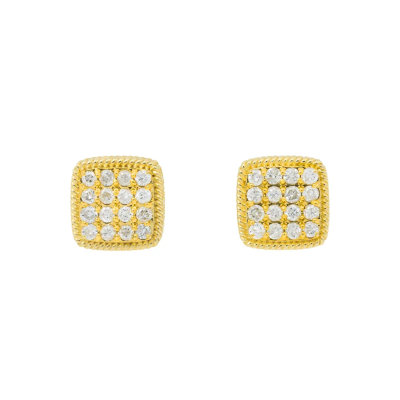 Hoop earrings with luxe velvet finishes for a rich and luxurious touch-10K GOLD ROUND DIAMOND SQUARE SHAPE EARRINGS 1.06 CTW