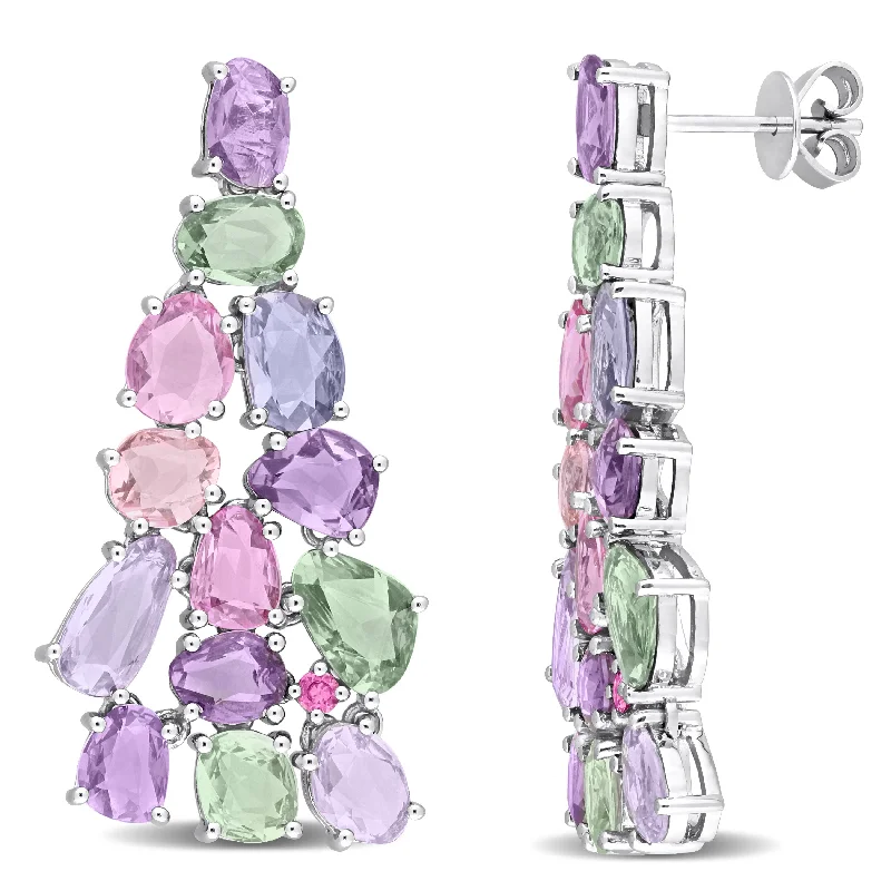 Best hoop earrings with baroque pearls for a luxurious and elegant vibe-11 CT TGW Multi-Color Sapphire Cluster Earrings in 14k White Gold