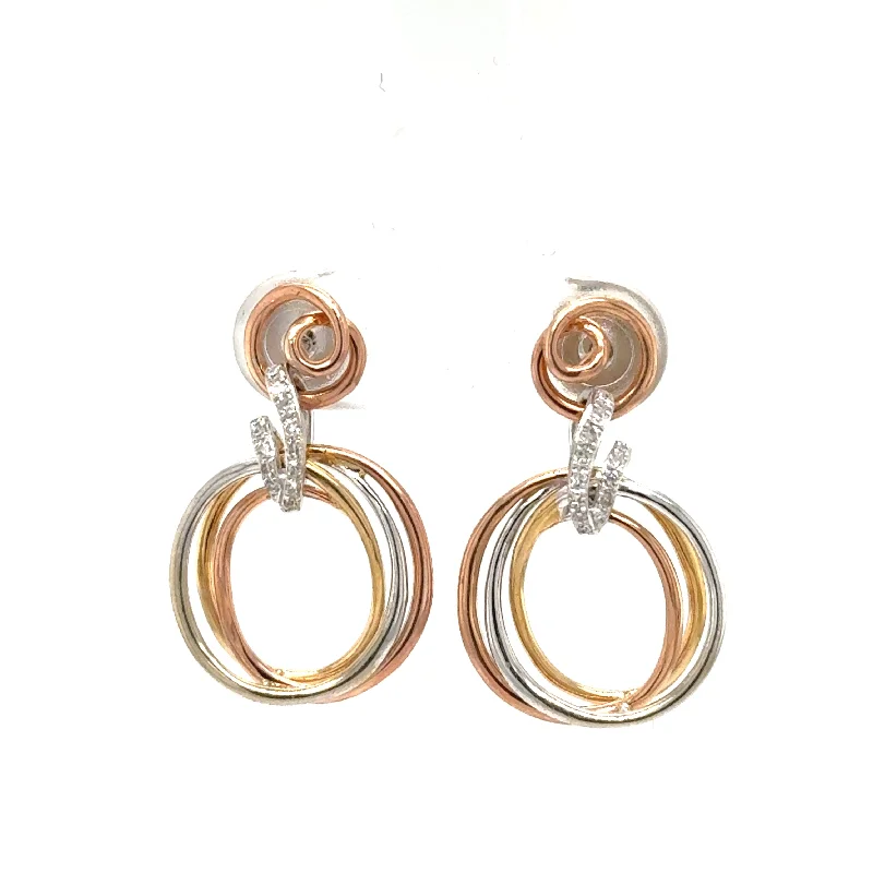 Hoop earrings with satin finishes for a smooth and elegant appearance-14K Tri-Color Diamond Earrings