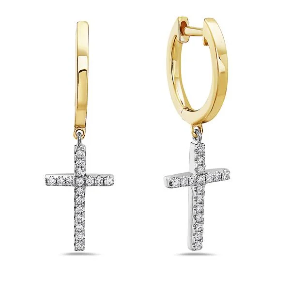 Hoop earrings with rhinestone embellishments for a glamorous and sparkling look-14K Two-Tone Diamond Cross Dangle Hoop Earrings