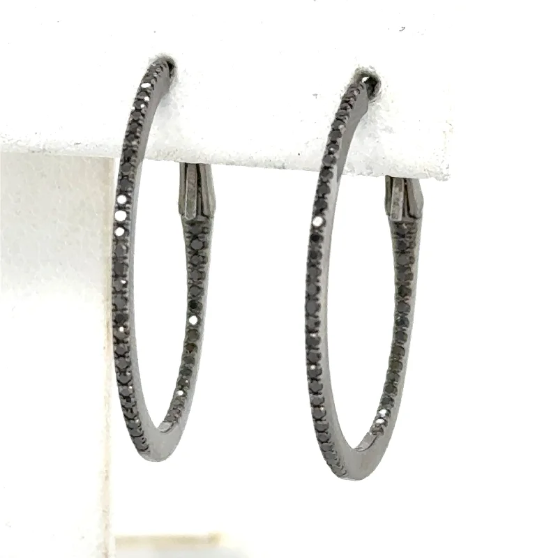 Hoop earrings with textured gold for a refined and sophisticated aesthetic-14K White Gold Inside Out Black Diamond Hoop Earrings with Black Rhodium