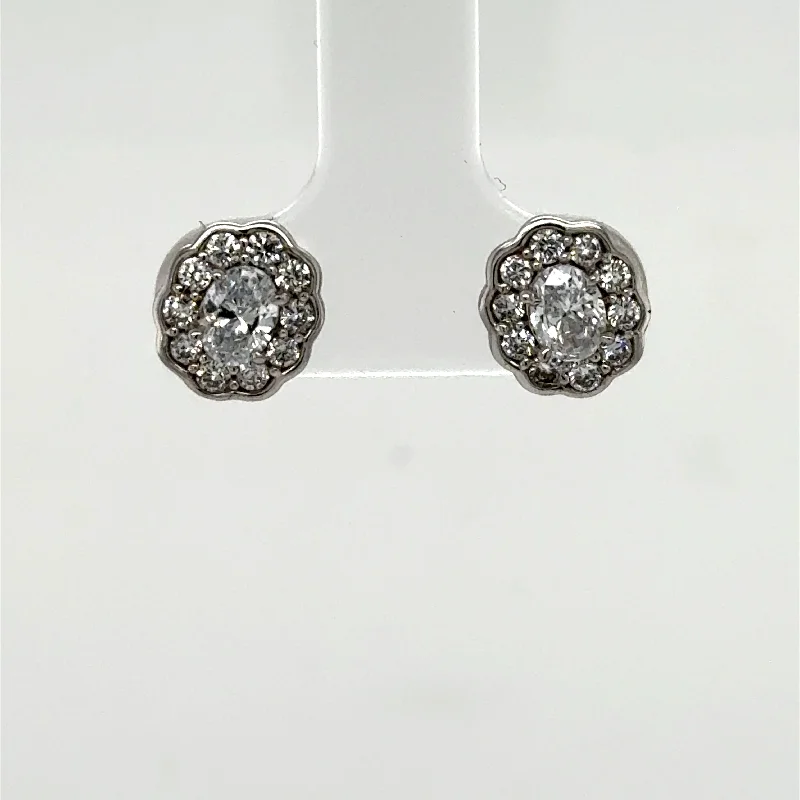 Best hoop earrings with satin ribbons for a soft, feminine appearance-14K White Gold Lab Grown Diamond Cluster Earrings