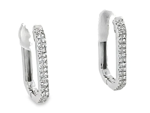 Best hoop earrings with baroque pearls for a luxurious and elegant vibe-14K White Gold Rectangular Diamond Hoop Earrings