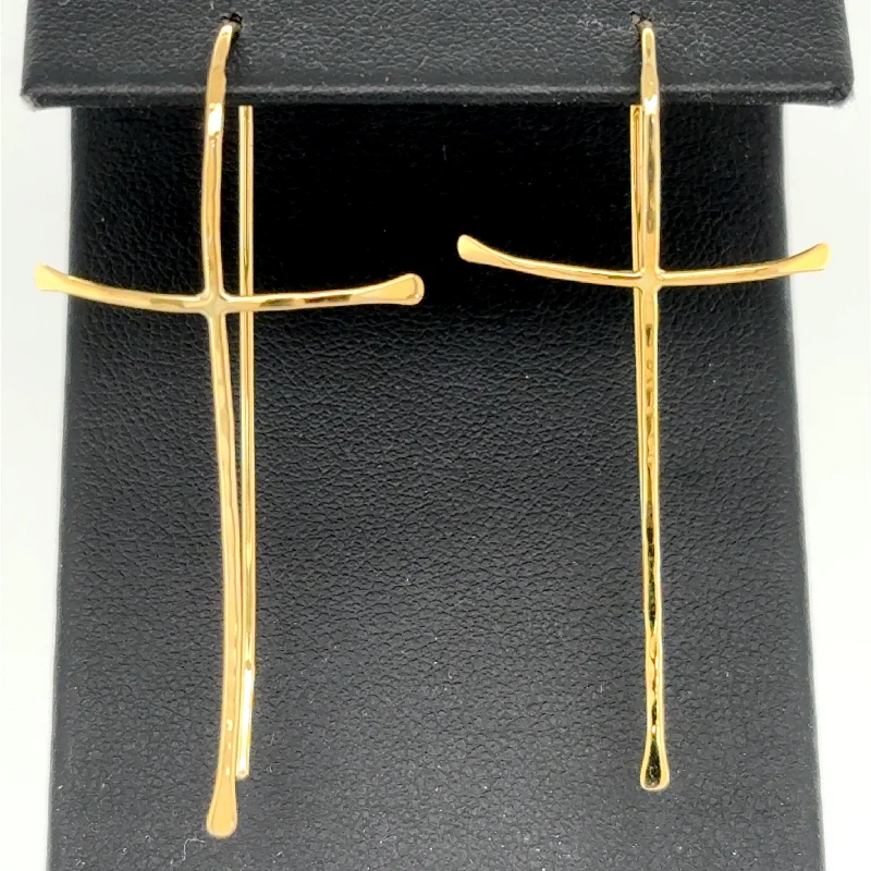 Best hoop earrings with hammered gold for a rustic yet elegant look-14K Yellow Gold Cross Threader Earrings