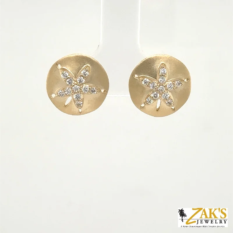 Hoop earrings with polished metal for a shiny and high-quality finish-14K Yellow Gold Diamond Sand Dollar Earrings