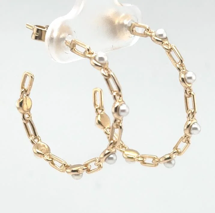 Best hoop earrings with minimal embellishments for a sleek and modern look-14K Yellow Gold Pearl Hoop Earrings