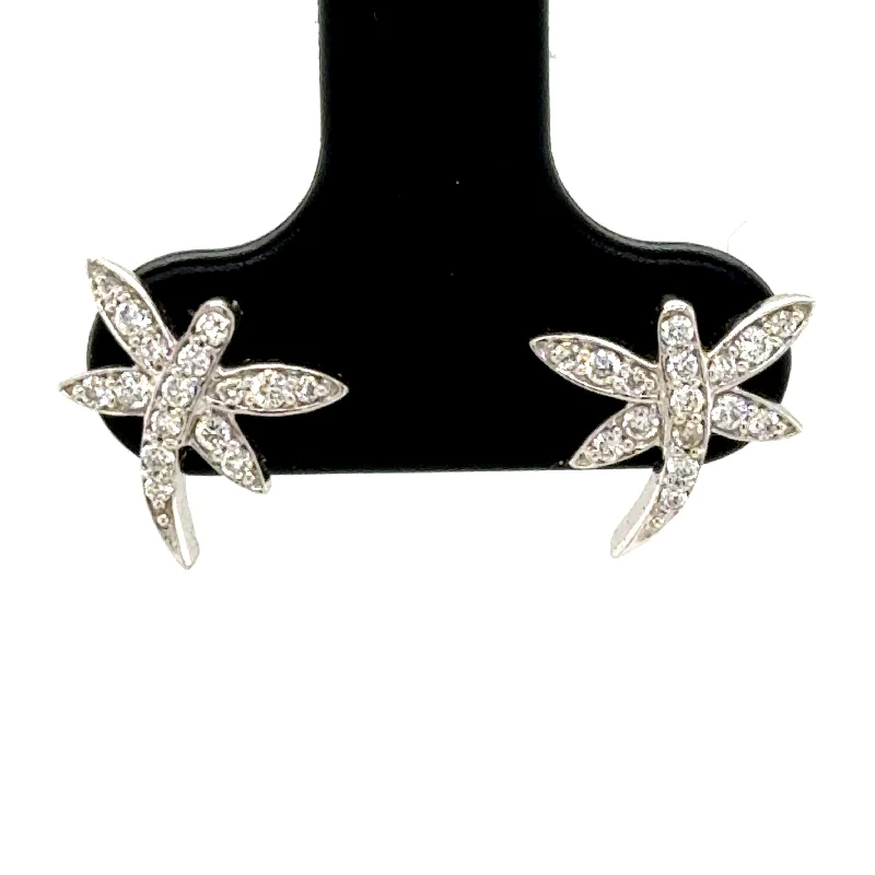 Hoop earrings with floral motifs for a feminine and nature-inspired look-14K White Gold Diamond Dragonfly Earrings