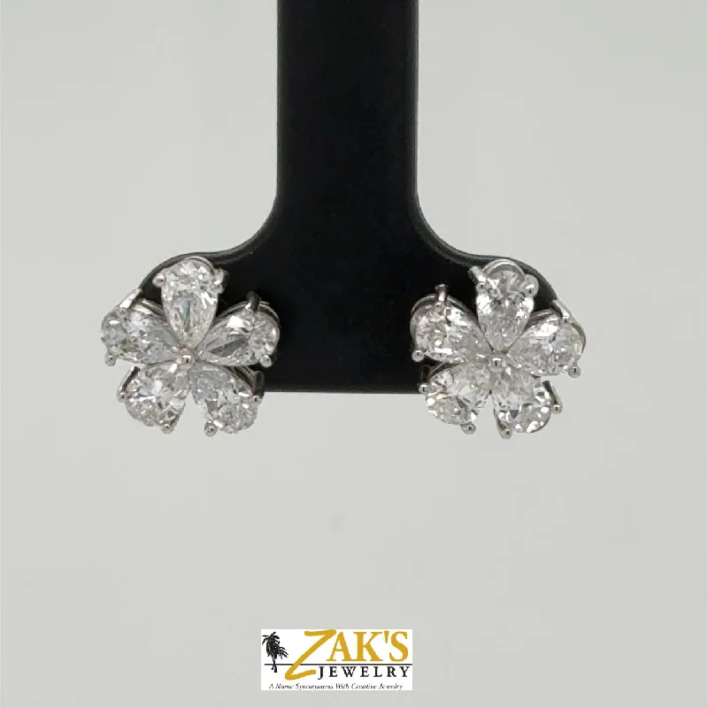 Hoop earrings with pearl accents for a chic and classic style-14K White Gold 1.5ct Lab Grown Diamond Flower Earrings