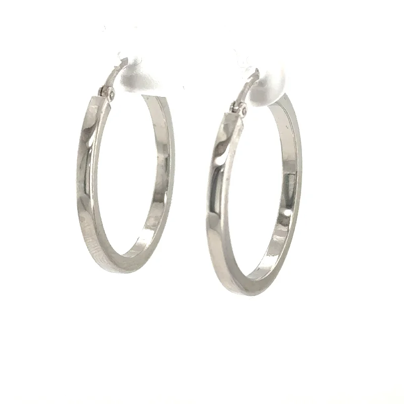 Best hoop earrings with marbled designs for a trendy and artistic effect-14K White Gold Square Tube Hoop Earrings