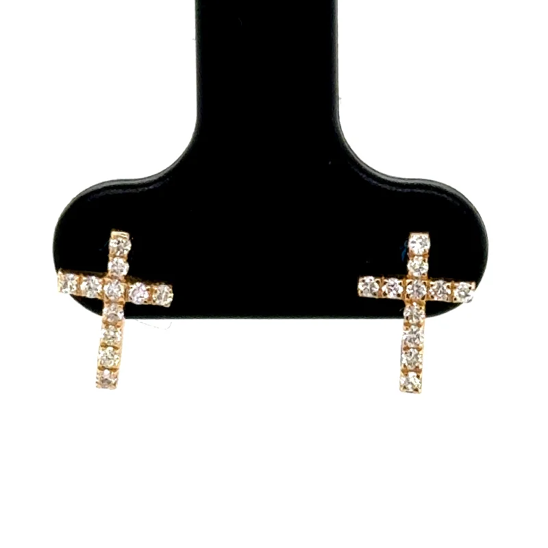 Best hoop earrings with geometric cuts for a sharp, modern appeal-14K Yellow Gold Diamond Cross Earrings