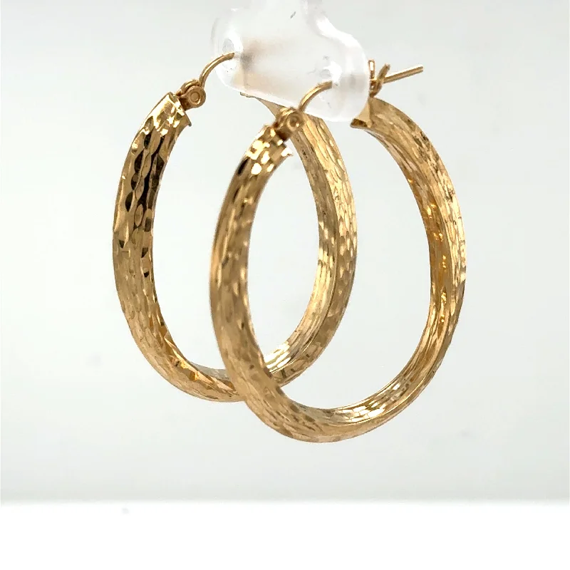 Hoop earrings with tortoiseshell designs for a chic and classic style-14K Yellow Gold Diamond Cut Oval Hoop Earrings