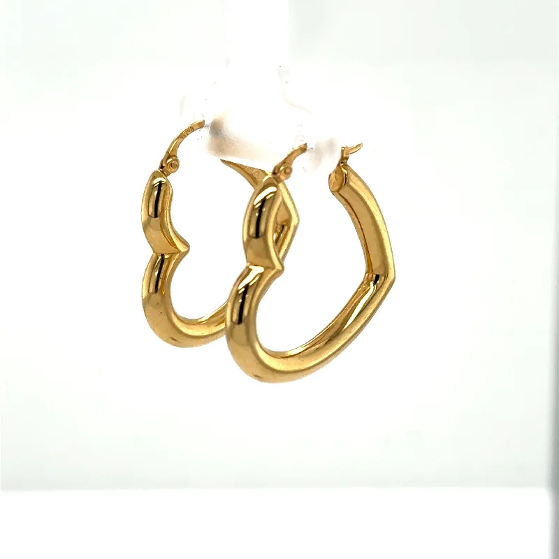 Hoop earrings with infinity loop designs for a continuous and eternal shape-14K Yellow Gold Heart Shape Hoop Earrings