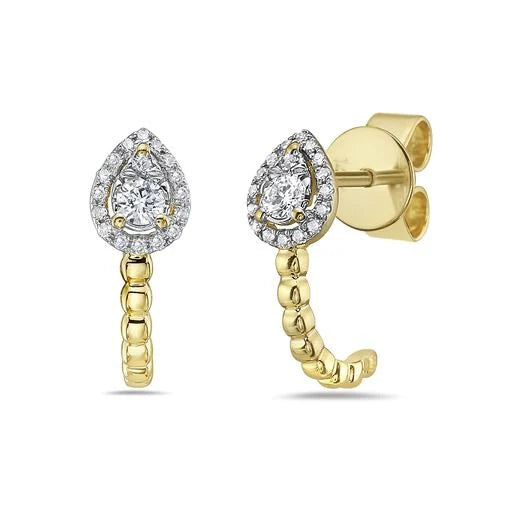 Hoop earrings with luxe velvet finishes for a rich and luxurious touch-14K Yellow & White Gold Pear Shape Cluster J-Hoop Diamond Earring