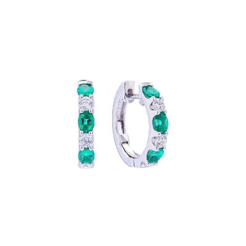 Best hoop earrings with detachable studs for a versatile and adjustable accessory-Sabel Collection 18K White Gold Oval Emerald and Diamond Hoop Earrings