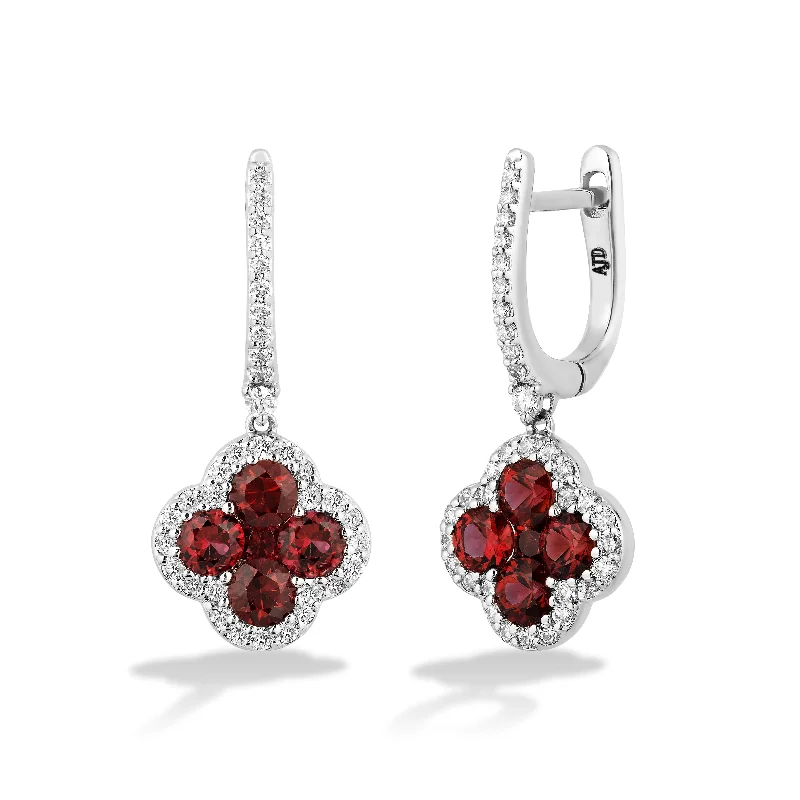 Hoop earrings with infinity loop designs for a continuous and eternal shape-Sabel Collection 18K White Gold Ruby and Diamond Flower Dangle Earrings