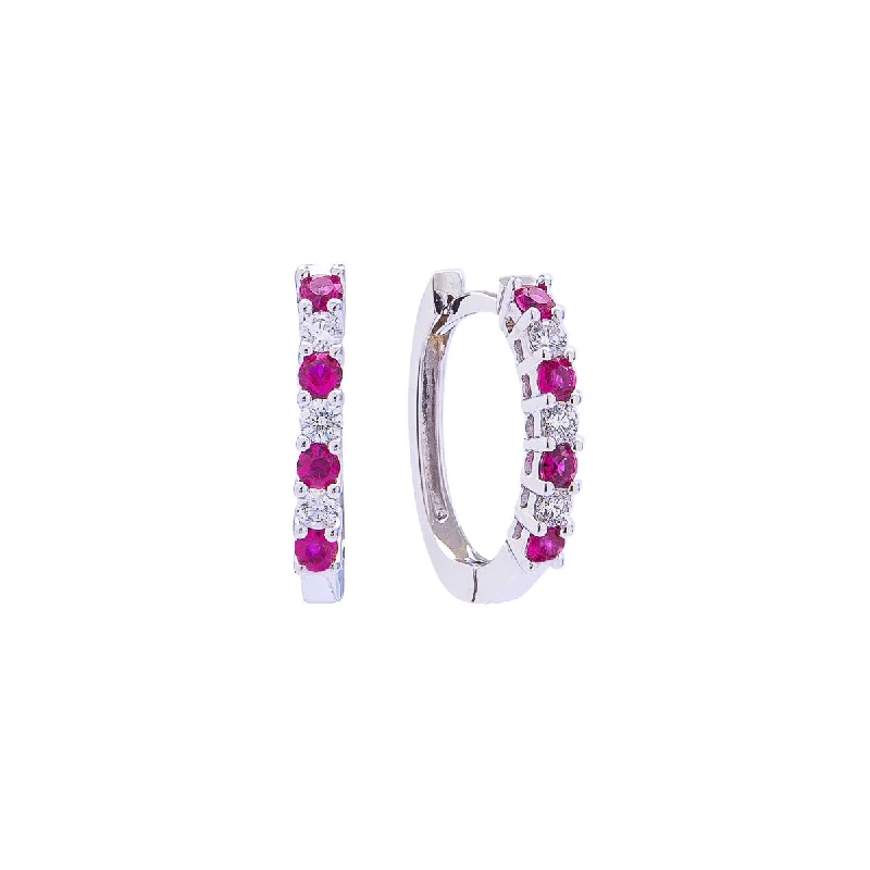 Lightweight hoop earrings for comfortable and all-day wear-Sabel Collection 18K White Gold Ruby and Diamond Huggie Hoop Earrings