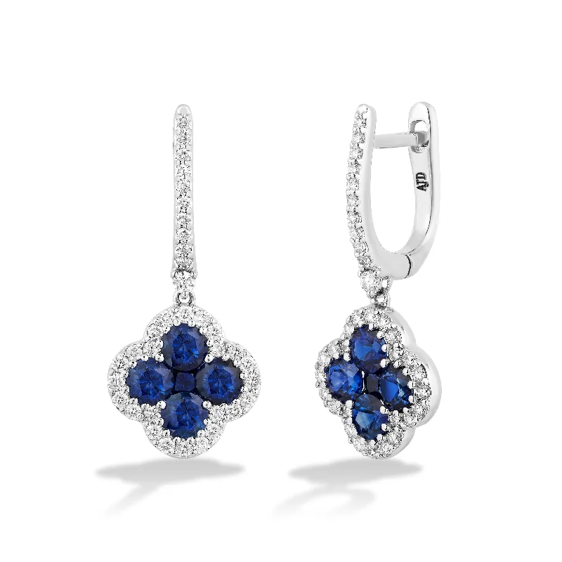 Hoop earrings with circle designs for a classic and timeless shape-Sabel Collection 18K White Gold Sapphire and Diamond Clover Shape Dangle Earrings