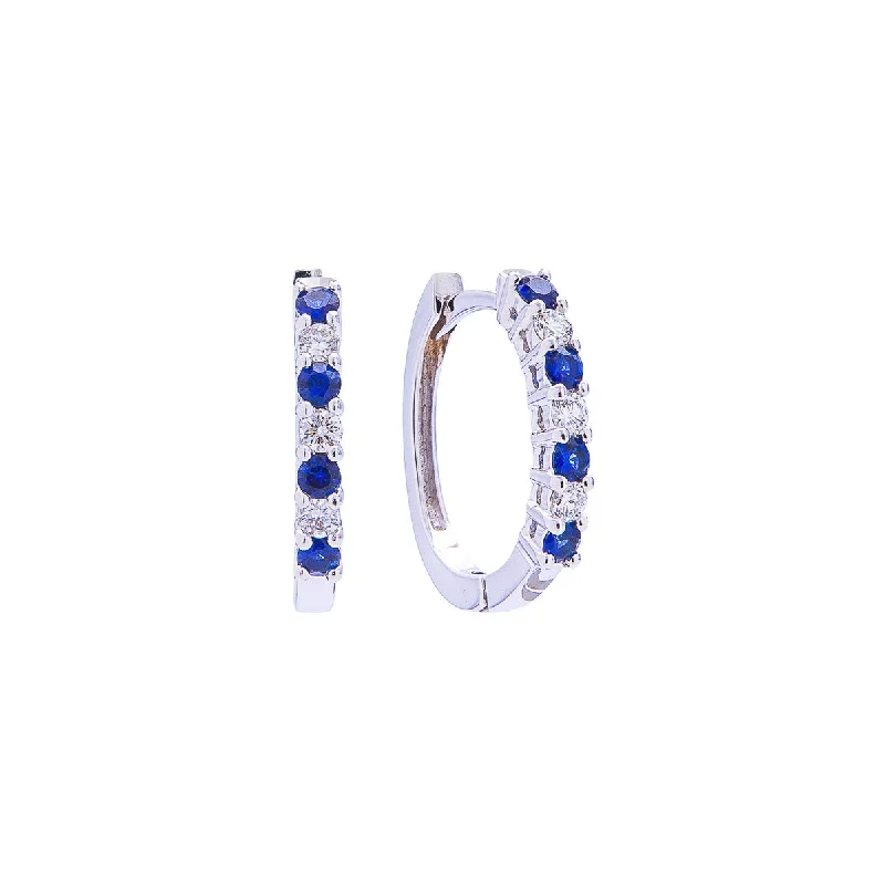 Hoop earrings with floral motifs for a feminine and nature-inspired look-Sabel Collection 18K White Gold Sapphire and Diamond Oval Huggie Hoop Earrings