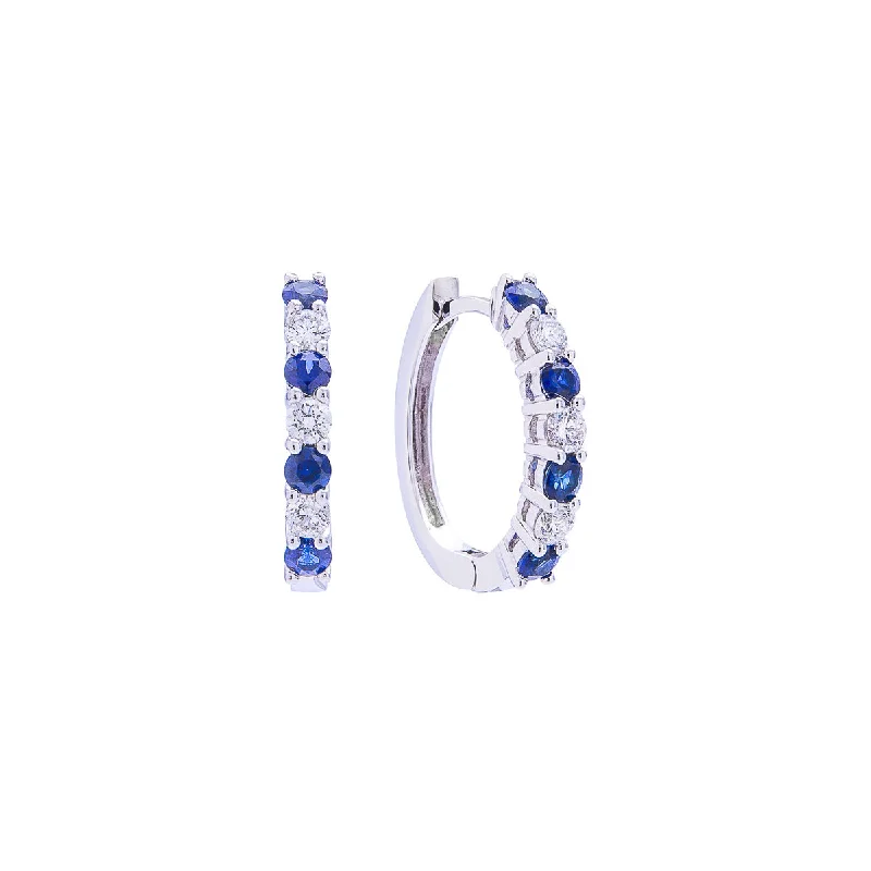 Best hoop earrings with delicate chain details for a trendy and stylish design-Sabel Collection 18K White Gold Sapphire and Diamond Oval Huggie Hoop Earrings