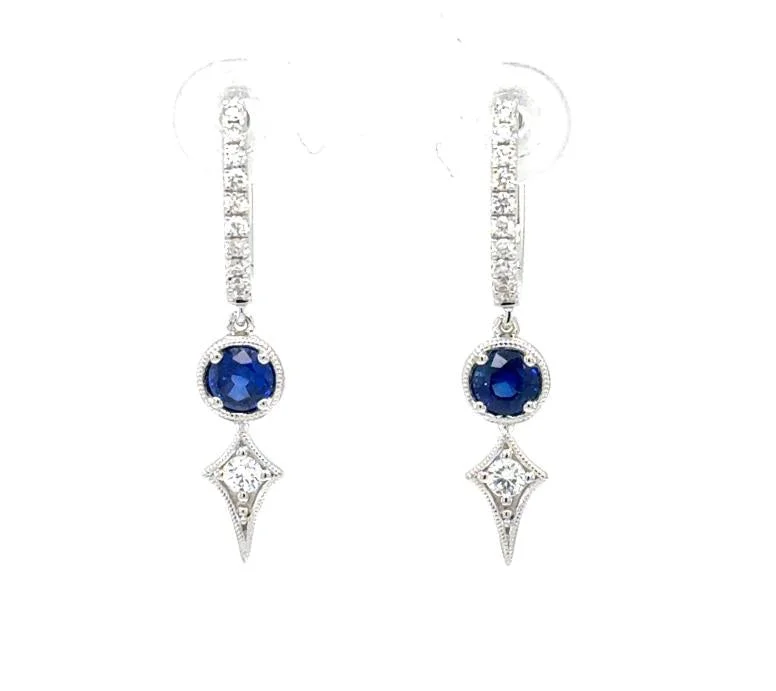 Hoop earrings with faceted crystals for added sparkle and shine-18K White Gold Sapphire & Diamond Hoop Dangle Earrings