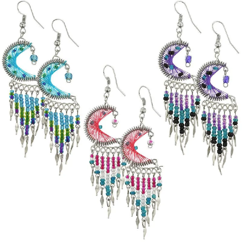 Hoop earrings with colorful beads for a fun and playful vibe-Wish Upon a Star Peruvian Thread Earrings