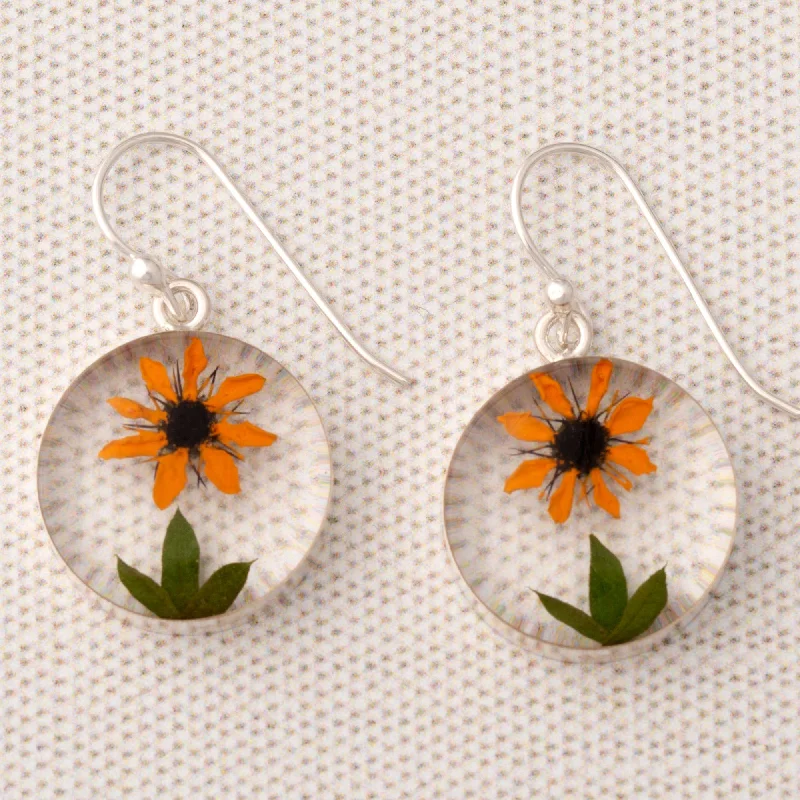 Best hoop earrings with matte finish for a sophisticated, understated design-Real Sunflower & Sterling Earrings