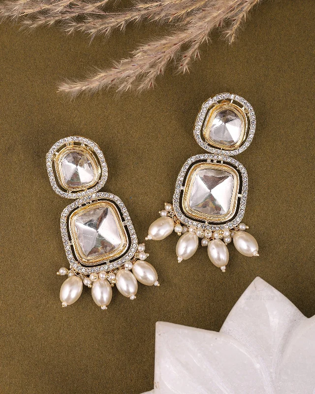 Hoop earrings with oversized pearl accents for a statement-making look-Aadrika Kundan Danglers