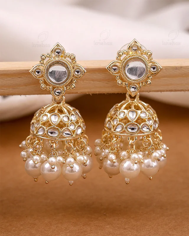 Hoop earrings with rhinestone embellishments for a glamorous and sparkling look-Abha Kundan Jhumki