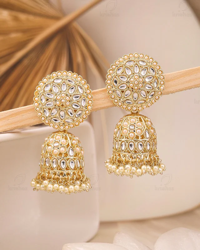 Hoop earrings with gold accents for a warm, elegant statement piece-Adhitri Kundan Jhumki