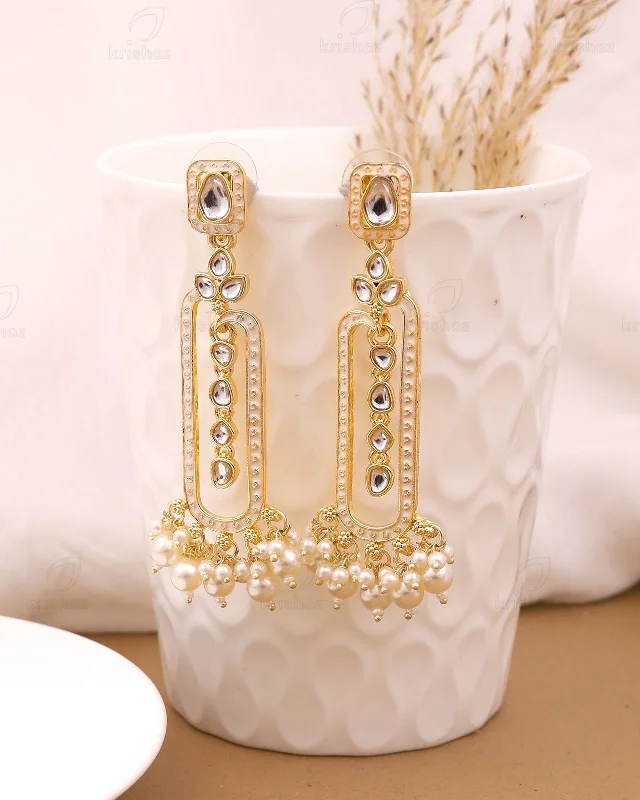 Best hoop earrings with hammered gold for a rustic yet elegant look-Bhavna Kundan Danglers-M